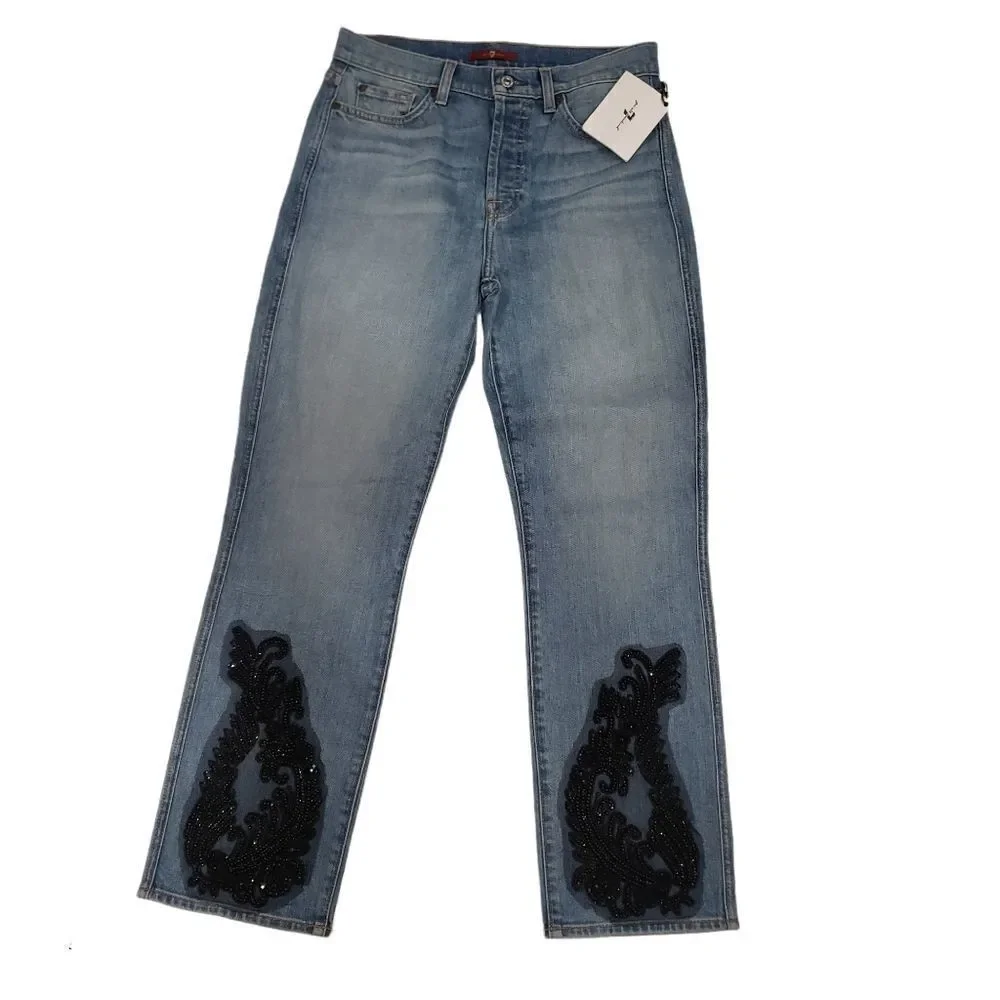 7FAM Edie Black Rhinestone Satellite Sky Jeans - Picture 3 of 17